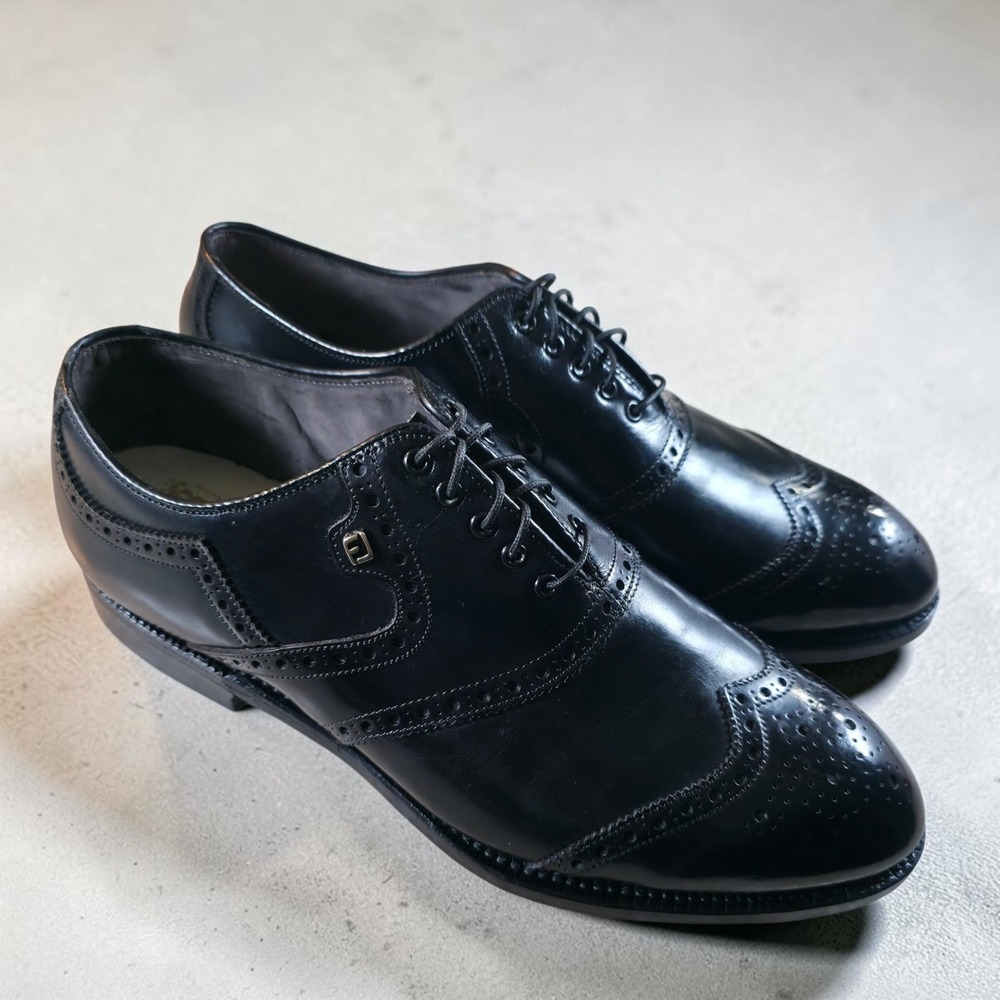 Vintage FootJoy Classics Black Wingtip Mens 9.5 D Golf Cleats Shoes New Oldstock